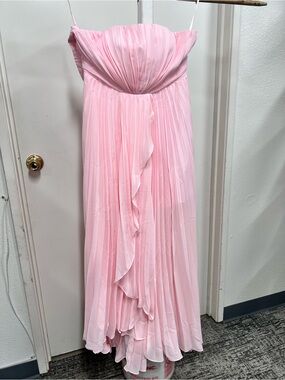 Strapless Light Pink Pleated Maxi Dress